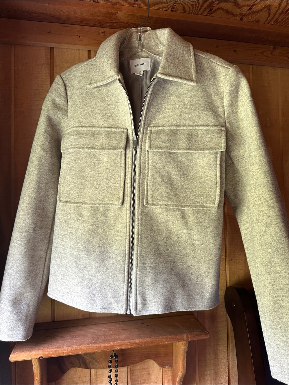 Nine West Light Gray Wool-Blend Zip Utility Jacket 8261.5